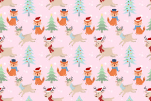 Christmas Deer and Fox Seamless Pattern