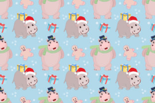 Christmas Hippopotamus Seamless Pattern