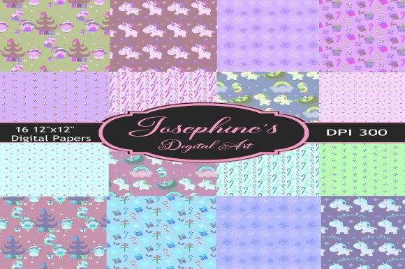 Christmas Unicorn Purple Digital Design Patterns